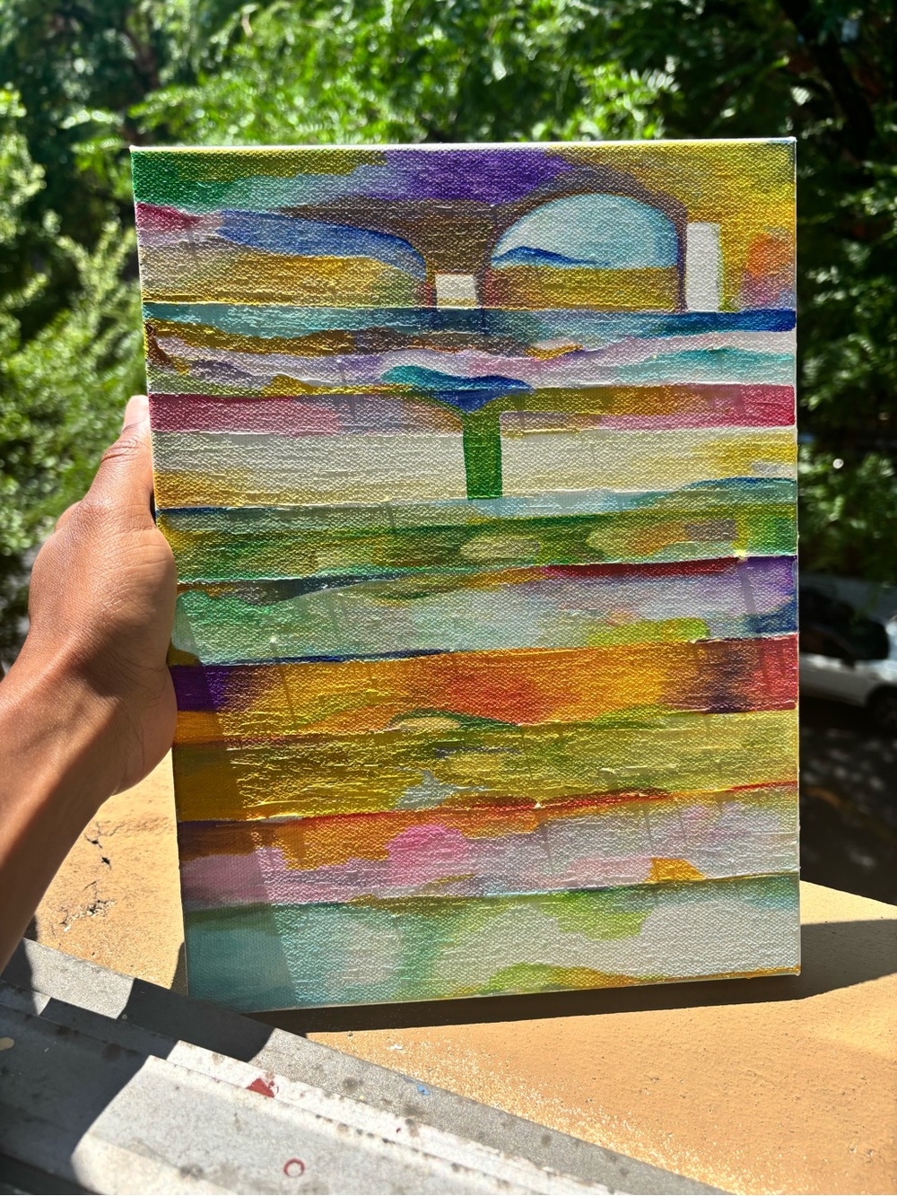 Abstract Multicolor Canvas Art - Vibrant Striped Landscape